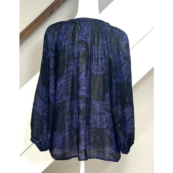 TUCKER Purple Black 100% Silk Top Metalic Thread Sheer (PTP 23 Inches) Size P - Picture 2 of 9